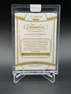2024 Panini Flawless #FSM-JM Jackson Merrill Rookie Patch Auto Ruby #/20