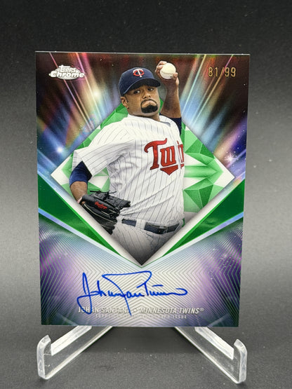 2026 Topps Chrome #75D-JS Johan Santana 75th Diamond Auto Green Refractor /99