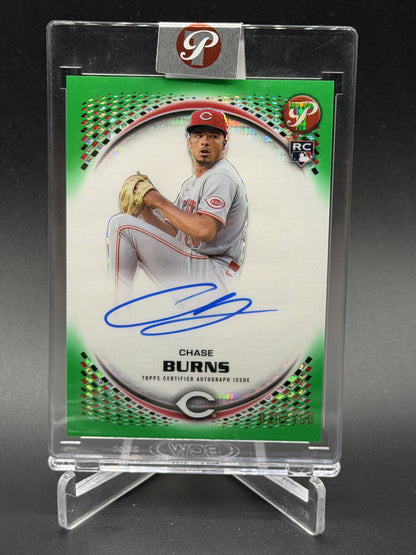 2026 Topps Pristine #PA-CB Chase Burns Rookie Encased Auto Green Refractor #/150
