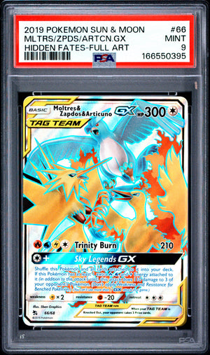 2019 Pokemon Hidden Fates #66/68 Moltres & Zapdos & Articuno GX (Full Art) PSA 9