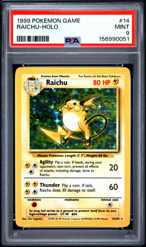 1999 Pokemon Base Set Unlimited #14 Raichu Holo PSA 9