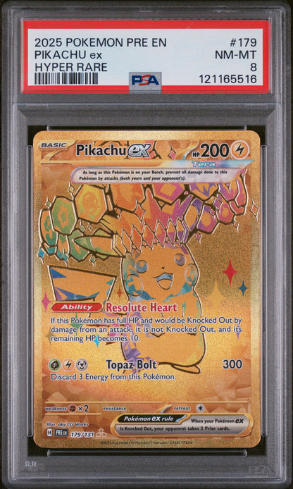2025 Pokemon Pre Prismatic Evolutions #179 Pikachu Ex Hyper Rare PSA 8