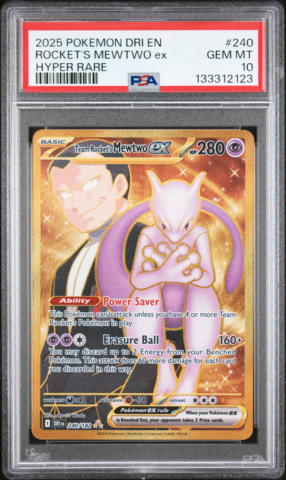2025 Pokemon Dri Destined Rivals #240 Rocket'S Mewtwo Ex Hyper Rare PSA 10