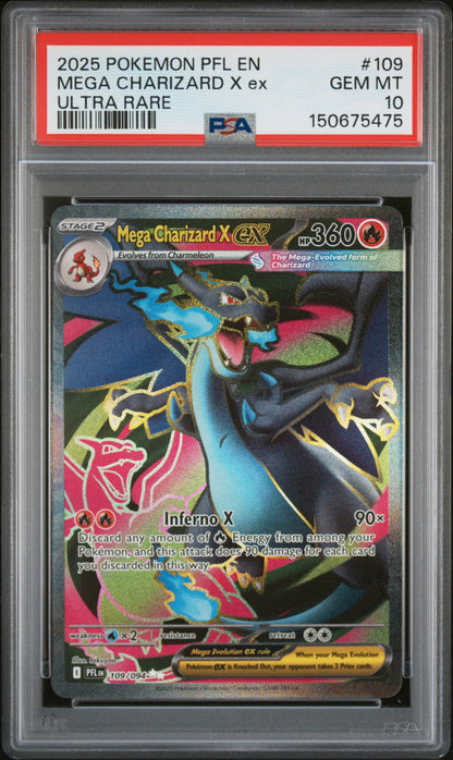 2025 Pokemon Pfl Phantasmal Flames #109 Mega Charizard X Ex Ultra Rare PSA 10