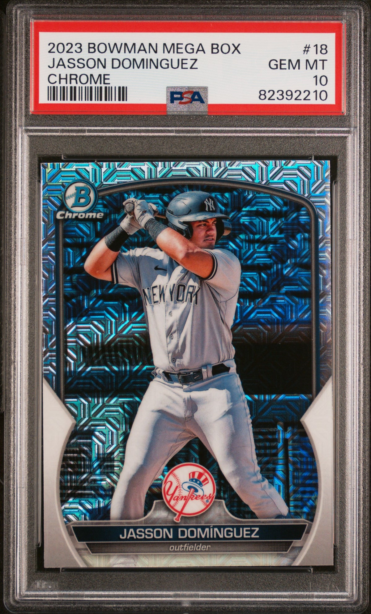 2023 Bowman Mega #BCP-18 Jasson Dominguez Chrome Mojo Refractor PSA 10