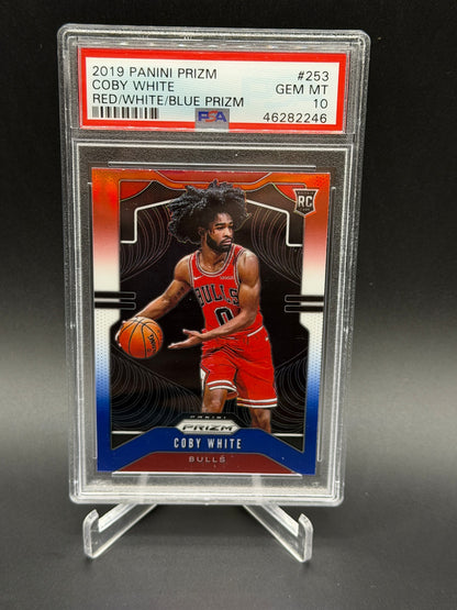 2019-20 Panini Prizm #253 Coby White Rookie RC Red White and Blue PSA 10