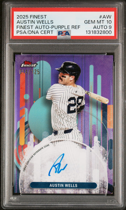 2025 Finest #FA-AW Austin Wells Finest Autographs Purple Refractor #/125 PSA 10