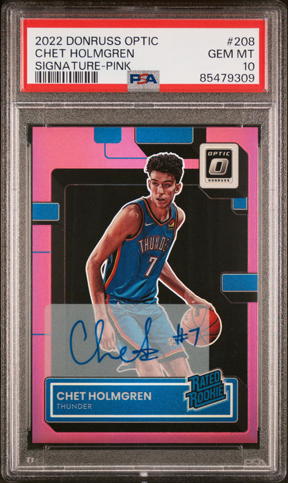 2022-23 Donruss Optic #208 Chet Holmgren Rated Rookie Signature Pink /25 PSA 10