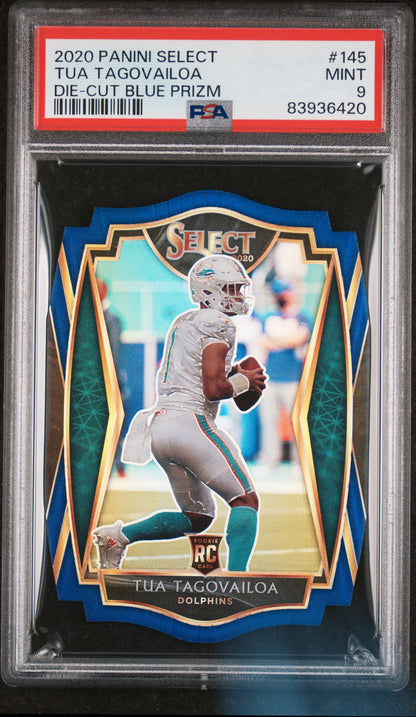 2020 Panini Select #145 Tua Tagovailoa Rookie RC Blue Prizm Die Cut PSA 9