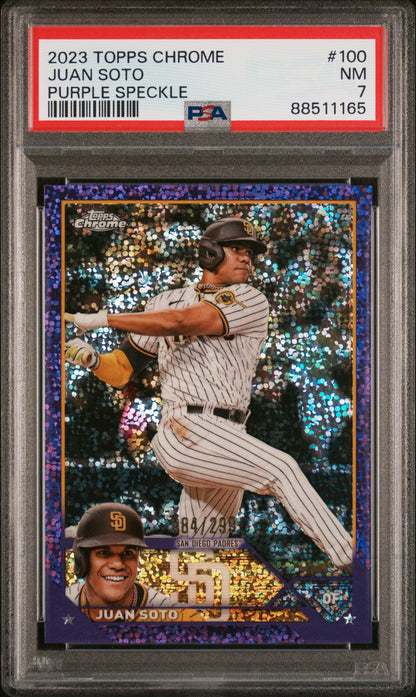 2023 Topps Chrome #100 Juan Soto Purple Speckle Refractor #/299 PSA 7