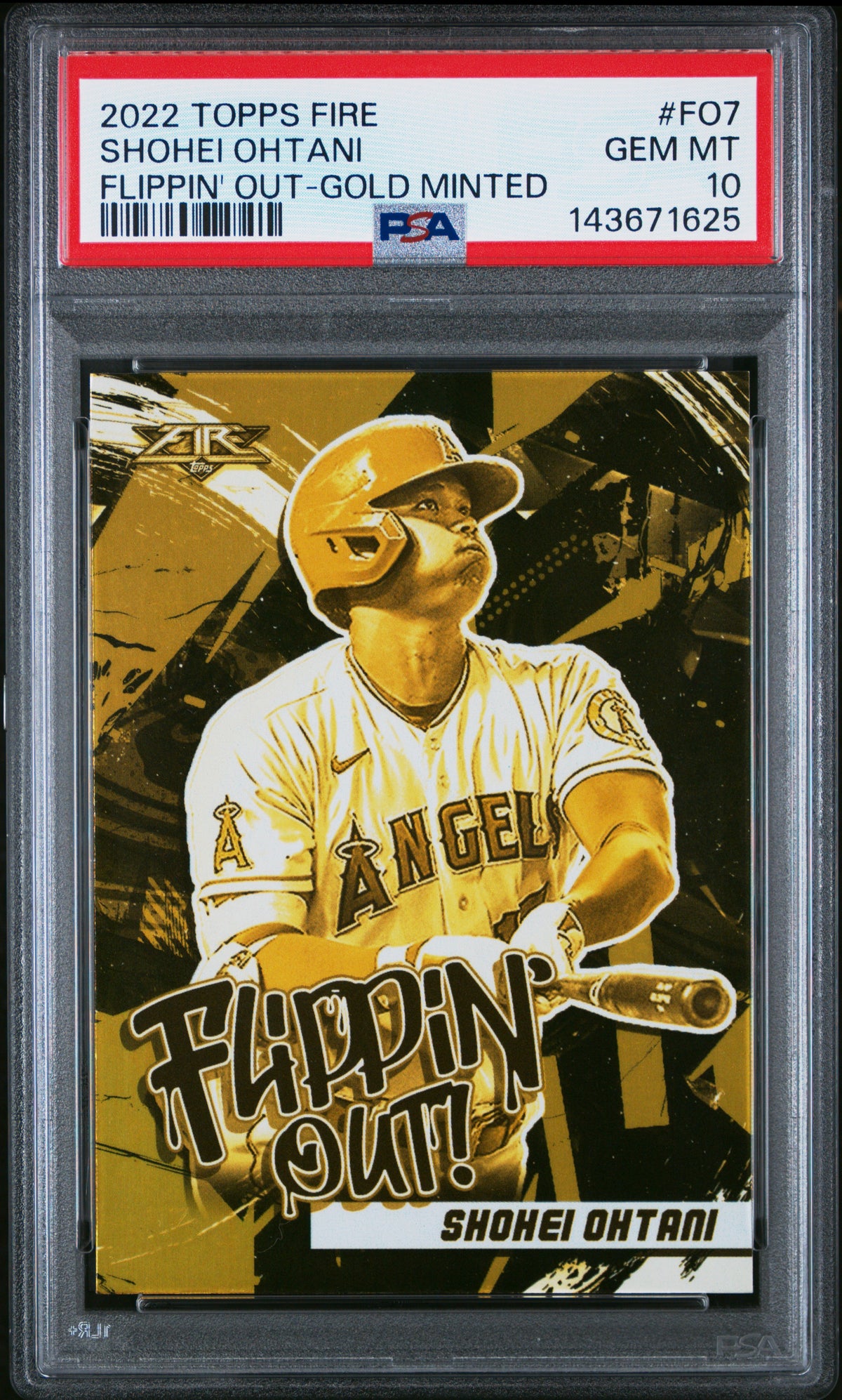 2022 Topps Fire #FO-7 Shohei Ohtani Flippin' Out Gold Minted PSA 10
