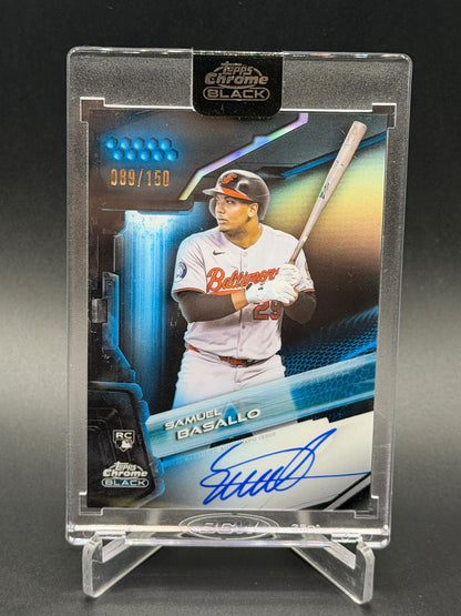 2026 Topps Chrome Black #CBA-SB Samuel Basallo Rookie Auto Blue Refractor #/150