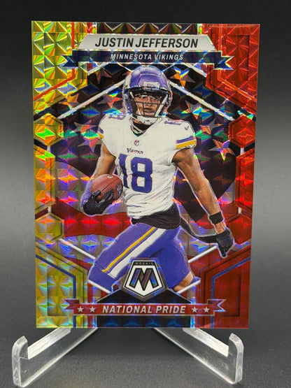 2023 Panini Mosaic #265 Justin Jefferson Red and Yellow Fusion Mosaic #/80