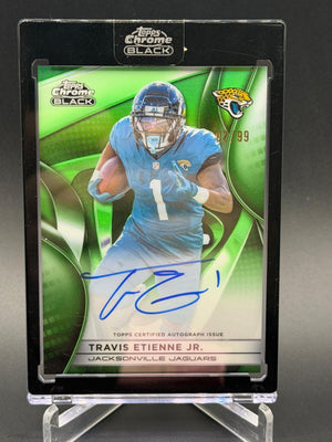 2025 Topps Chrome Black #AU-TE Travis Etienne Jr. Auto Green Refractor #/99