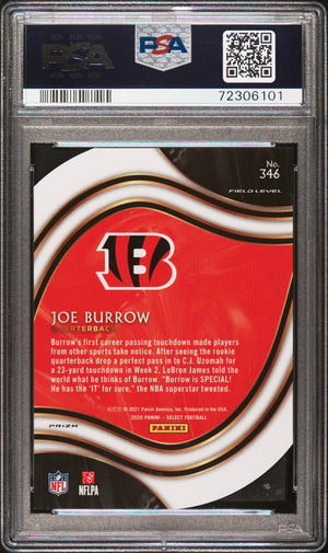 2020 Panini Select #346 Joe Burrow Rookie RC Light Blue Prizm Die Cut PSA 10