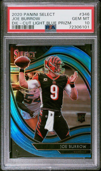 2020 Panini Select #346 Joe Burrow Rookie RC Light Blue Prizm Die Cut PSA 10