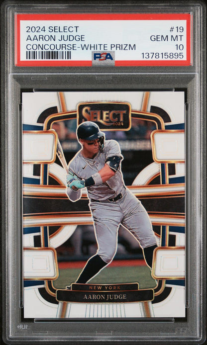 2024 Panini Select #19 Aaron Judge Concourse White Prizm #/99 PSA 10
