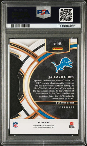 2023 Panini Select #198 Jahmyr Gibbs Red and Yellow Prizm Die Cut PSA 9