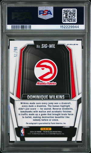 2024-25 Panini Prizm Black #SIG-WIL Dominique Wilkins Auto Snakeskin /15 PSA 10