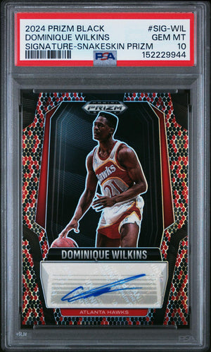 2024-25 Panini Prizm Black #SIG-WIL Dominique Wilkins Auto Snakeskin /15 PSA 10