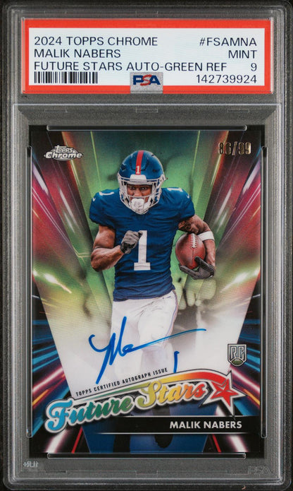 2024 Topps Chrome Malik Nabers Future Stars RC Auto Green Refractor /99 PSA 9