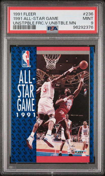 1991-92 Fleer #236 1991 All-Star Game Unstoppable Force Vs. Unbeatable Man PSA 9