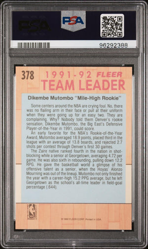 1991-92 Fleer #378 Dikembe Mutombo Rookie RC PSA 7