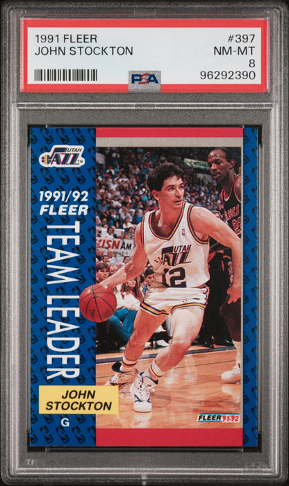 1991-92 Fleer #397 John Stockton PSA 8