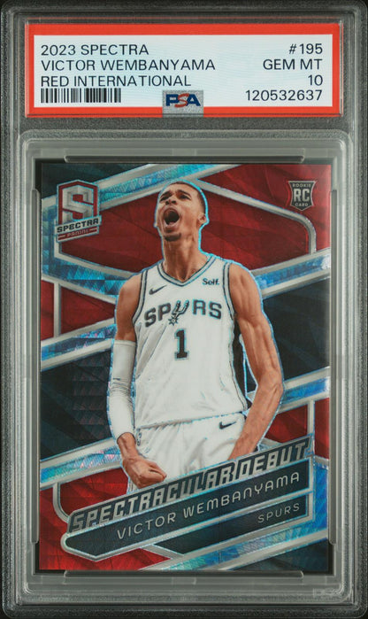 2023-24 Panini Spectra #195 Victor Wembanyama Rookie RC International Red PSA 10