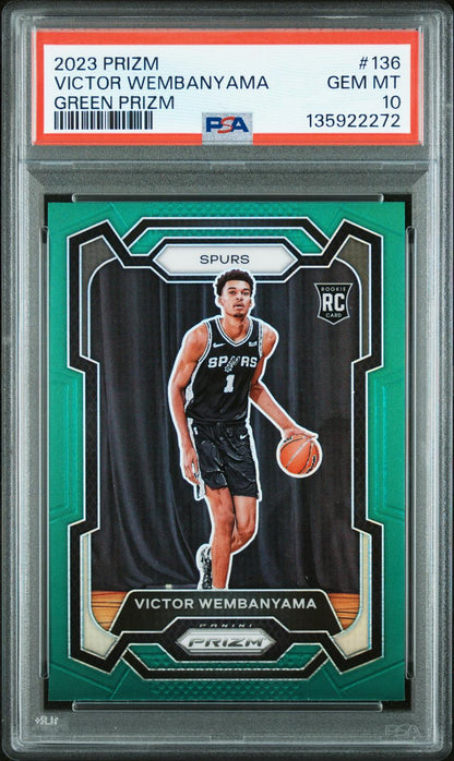 2023-24 Panini Prizm #136 Victor Wembanyama Rookie RC Prizm Green PSA 10