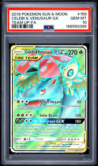 2019 Pokemon Sun & Moon Team Up #159 Celebi & Venusaur Gx Full Art PSA 10