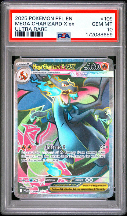 2025 Pokemon Pfl En Phantasmal Flames #109 Mega Charizard X Ex Ultra Rare PSA 10