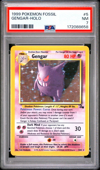 1999 Pokemon Fossil #5 Gengar Holo PSA 7
