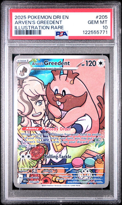 2025 Pokemon Dri Destined Rivals #205 Arven'S Greedent Illustration Rare PSA 10