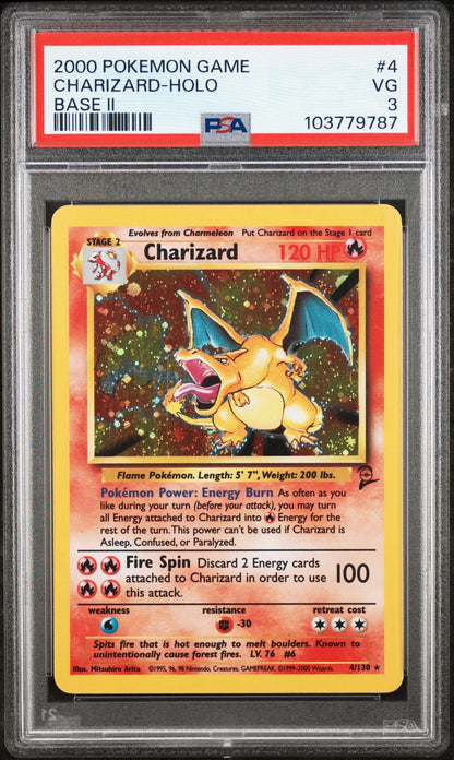 2000 Pokemon Game Base Ii #4 Charizard-Holo Base Ii PSA 3