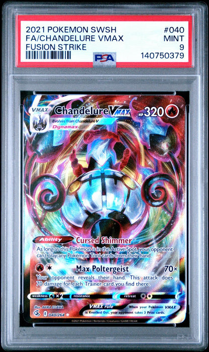2021 Pokemon Sword & Shield Fusion Strike #040 Chandelure Vmax Full Art PSA 9
