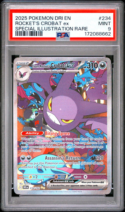 2025 Pokemon Dri Destined Rivals #234 Rocket's Crobat Ex SIR PSA 9