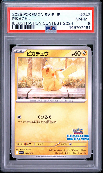 2025 Pokemon Japanese Sv-P Promo #242 Pikachu Illustration Contest 2024 PSA 8