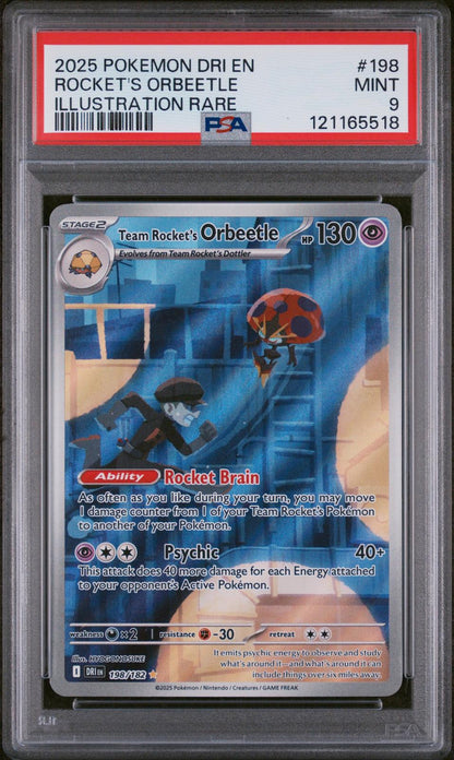 2025 Pokemon Dri Destined Rivals #198 Rocket'S Orbeetle Illustration Rare PSA 9