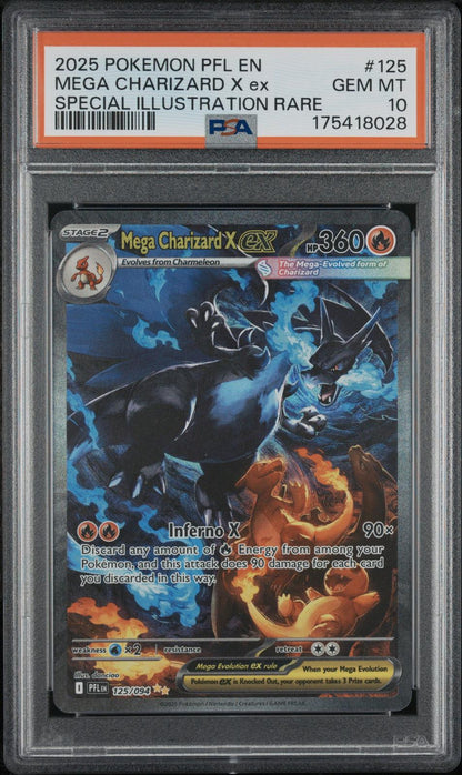 2025 Pokemon Pfl Phantasmal Flames #125 Mega Charizard X Ex SIR PSA 10