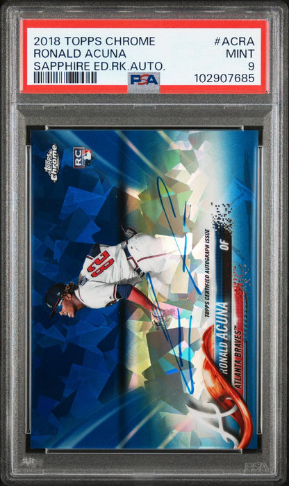 2018 Topps Chrome Sapphire Edition #AC-RA Ronald Acuna Rookie RC Auto PSA 9