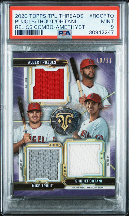 2020 Topps Triple Threads Pujols Trout Shohei Ohtani Game-Used Relic /27 PSA 9