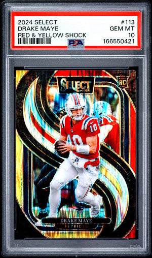 2024 Panini Select #113 Drake Maye Red & Yellow Shock Rookie RC PSA 10