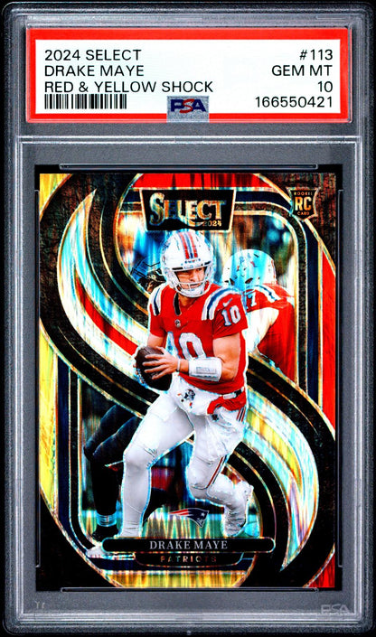 2024 Panini Select #113 Drake Maye Red & Yellow Shock Rookie RC PSA 10