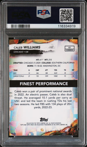 2024 Topps Finest #61 Caleb Williams Rookie RC PSA 9