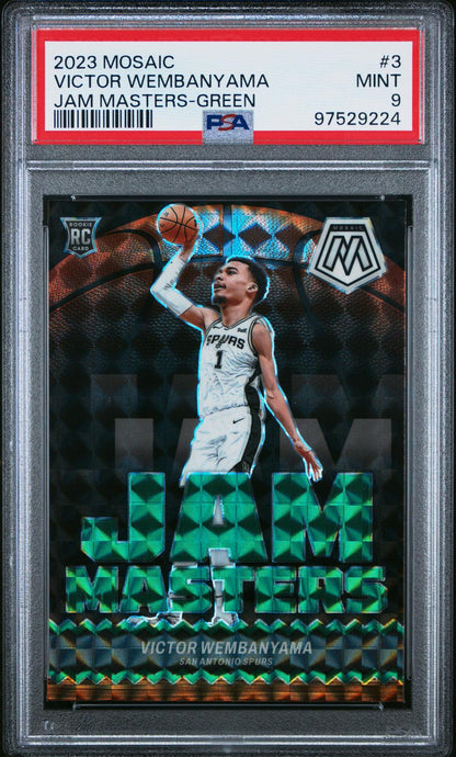 2023-24 Panini Mosaic #3 Victor Wembanyama Jam Masters Rookie RC Green PSA 9