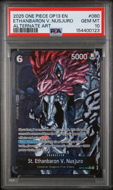 2025 ONE PIECE OP13-CARRYING ON HIS WILL #080 ETHANBARON V. NUSJURO ALTERNATE ART PSA 10