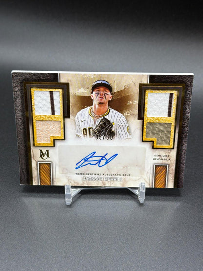 2025 Topps Museum #SPQRA-JM Jackson Merrill Game-Used Quad Relic Auto Gold /50