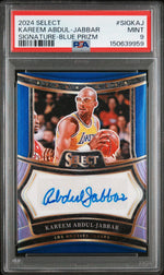 2024-25 Panini Select Kareem Abdul-Jabbar Blue Prizm autograph /49 card graded PSA 9