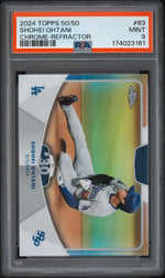 2024 Topps 50/50 Shohei Ohtani #63 Chrome Refractor card graded PSA 9